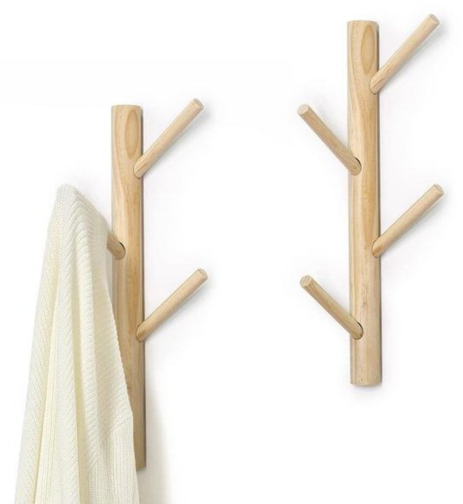 Unyqoos stylischer Holzgarderobe mit 8 Kleiderhaken für verschiedene Räume – Set aus 2 Teilen