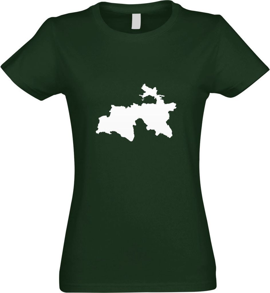 Kiwistar - T-Shirt tailliert - Damen - flaschengrün - Tadschikistan Umriss Kontur - mit Motiv Bedruckt - Funshirt Design - Sport - Freizeit - Dame...