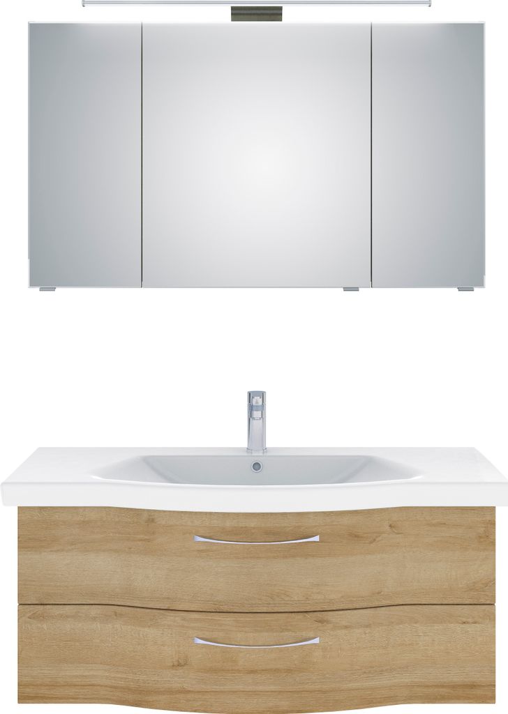 PELIPAL Serie 6005 Sprint SET-016-018 Spiegelschrank, Waschtisch, Waschtischunterschrank / 122cm Eiche Riviera quer NB