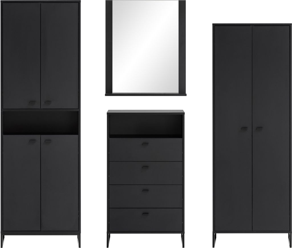 Garderoben komplett Set JULBACH-80 in Schwarzmatt, B/H/T: ca. 210,6/185,5/33,05 cm
