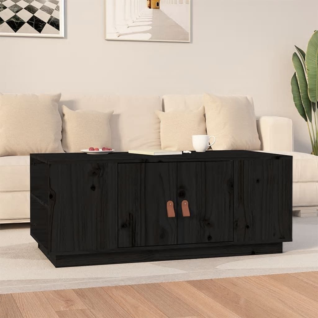 "2026 Promotion" Couchtisch Wohnzimmer - Kaffeetisch - Schwarz 100x50x41 cm Massivholz Kiefer - Sofatisch CC28379