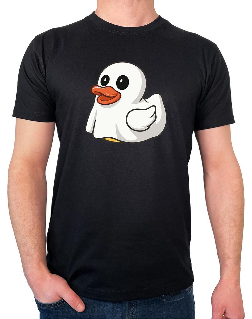 Huuraa Herren T-Shirt Quietscheente Geist Gummiente Halloween XL Black Bio Baumwolle Fairtrade Herrenshirt Geschenkidee