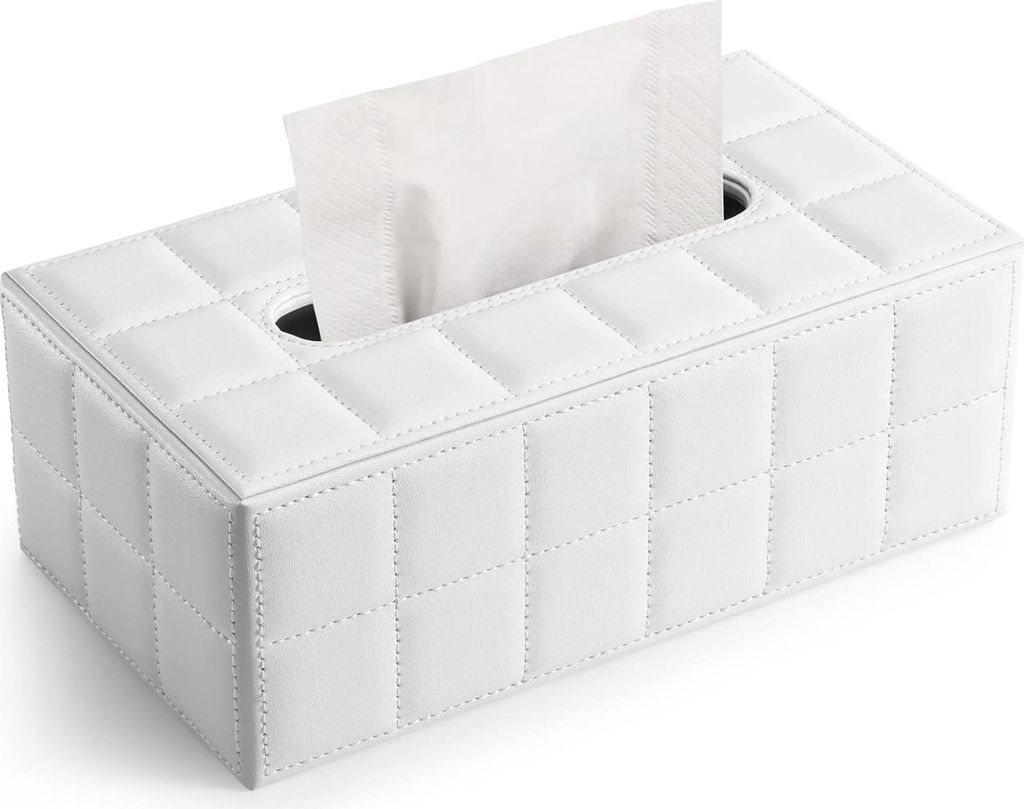 Tücher Box aus Leder (Weiß) Rechteckige Taschentuchspender für SchlafzimmerEsszimmer