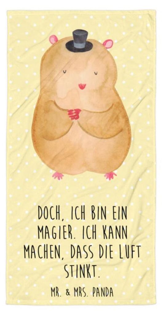 Mr. & Mrs. Panda Handtuch Hamster Hut - Gelb Pastell - Geschenk, Lustige Sprüche, Duschtuch, Großes Badehandtuch, Strandtuch, Zylinder, Magier, Z...