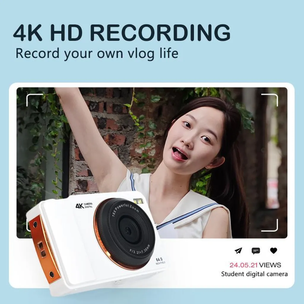 Caméra 4K Haute Résolution 64MP Zoom 16x avec Éclairage LED Intégré H14