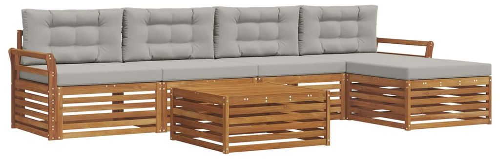 vidaXL Outdoor-Sofagarnitur mit Kissen 6 pcs Natürlich und Hellgrau