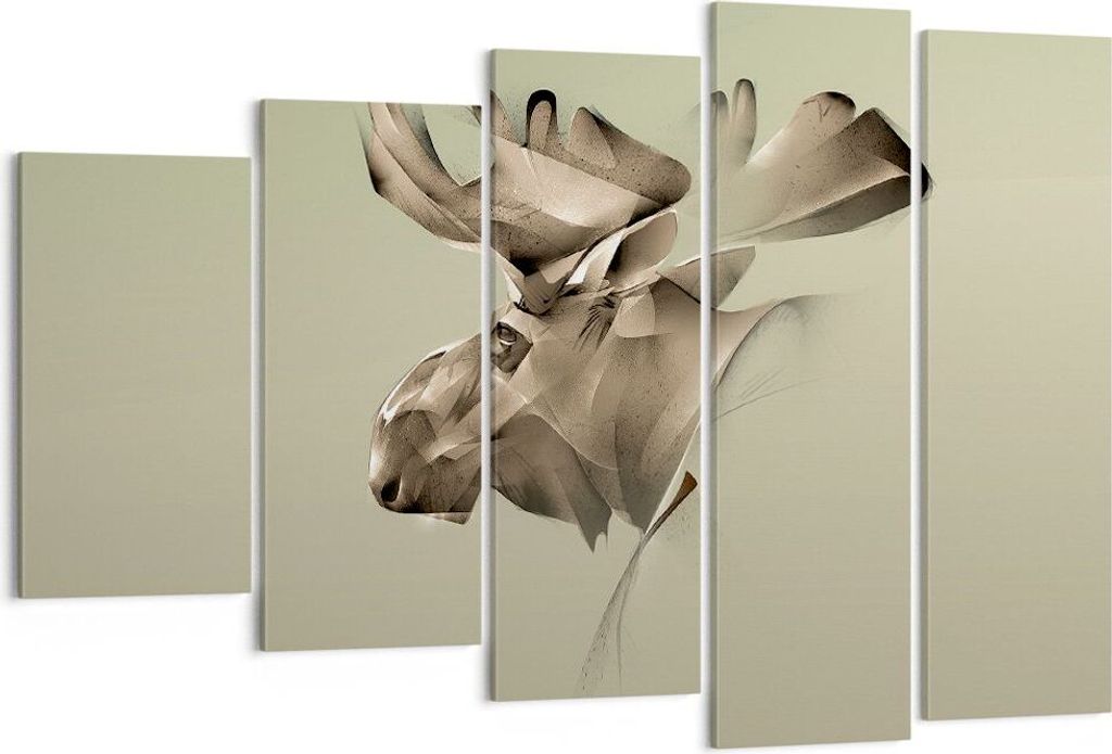 Bild auf Leinwand - Leinwandbild - Elch Abstraktion - 150x100cm - Wand Bild - Wanddeko - Leinwanddruck - Bilder - Kunstdruck - Wanddekoration - Lei...