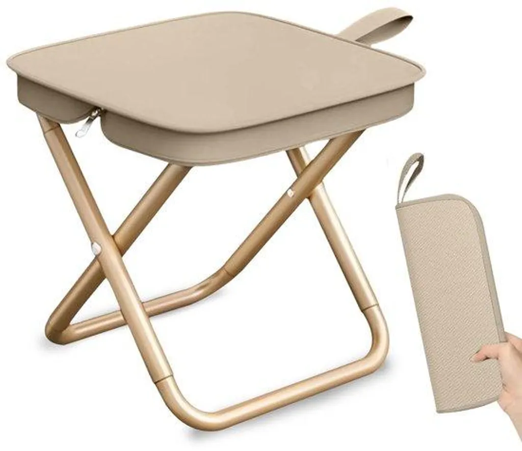 Tabouret de camping pliable compact et robuste - Assise kaki 32x40cm