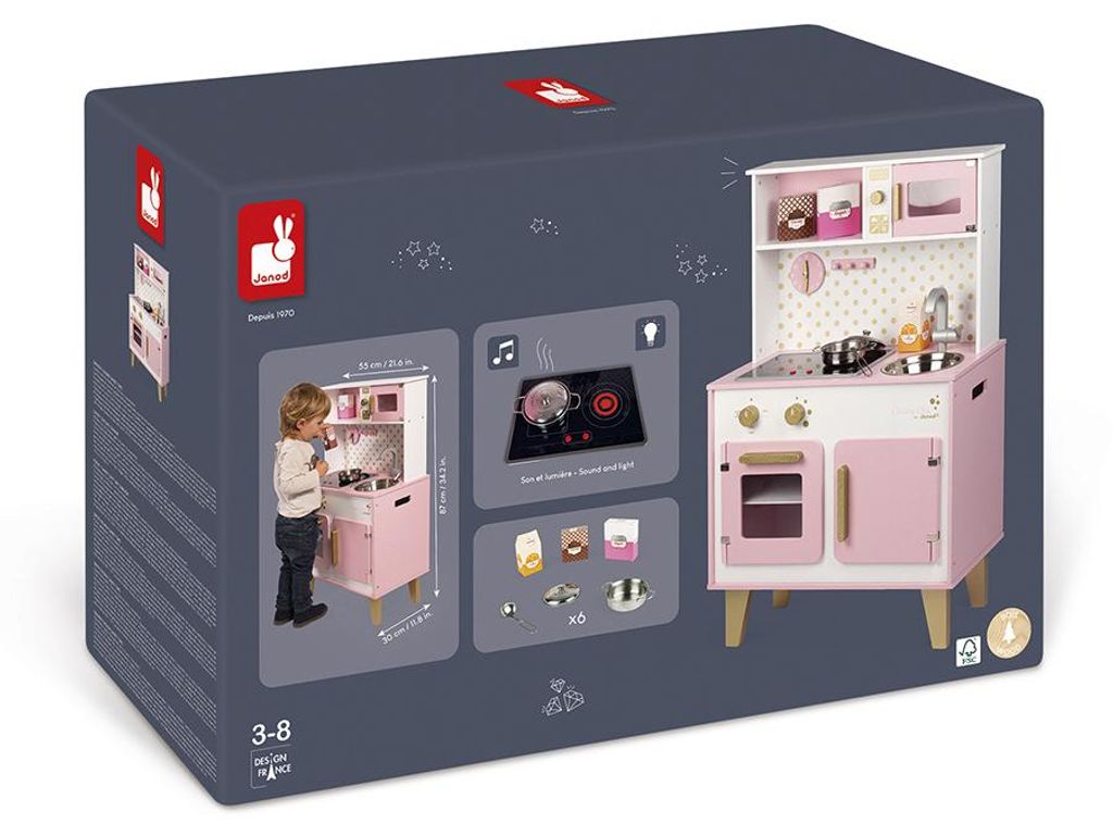 Janod Spielküche Candy Chic - Holz Kinderküche mit Zubehör