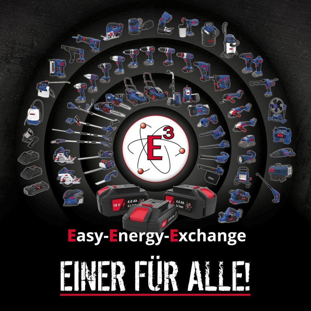 Güde Multifunktionswerkzeug 18V Freischneider Trimmer Heckenschere Astkettensäge 4in1 mit Akku 4 Ah