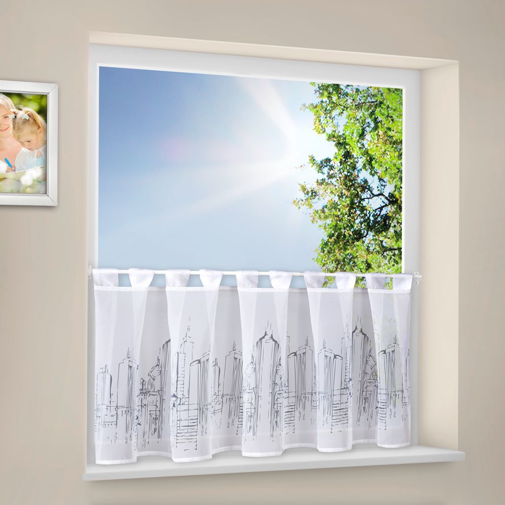 Gerster Scheibengardine "Skyline" B = 150 x H =50 cm Transparent weiß-Anthrazit