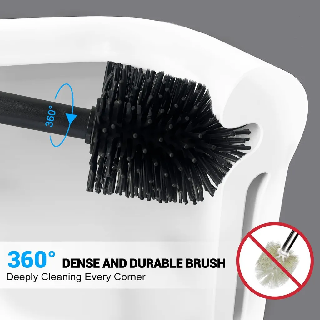 Brosse WC silicone noire avec support et têtes de brossage flexibles - 2