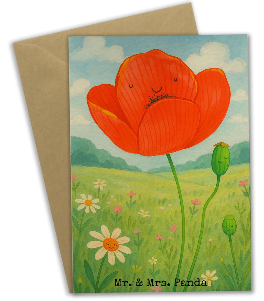 Mr. & Mrs. Panda babykarte Blume Mohnblume Design - Weiß - Geschenk, osterkarten, einladungskarten, weihnachtskarten, Mohn, Respekt, Garten, Motiv...