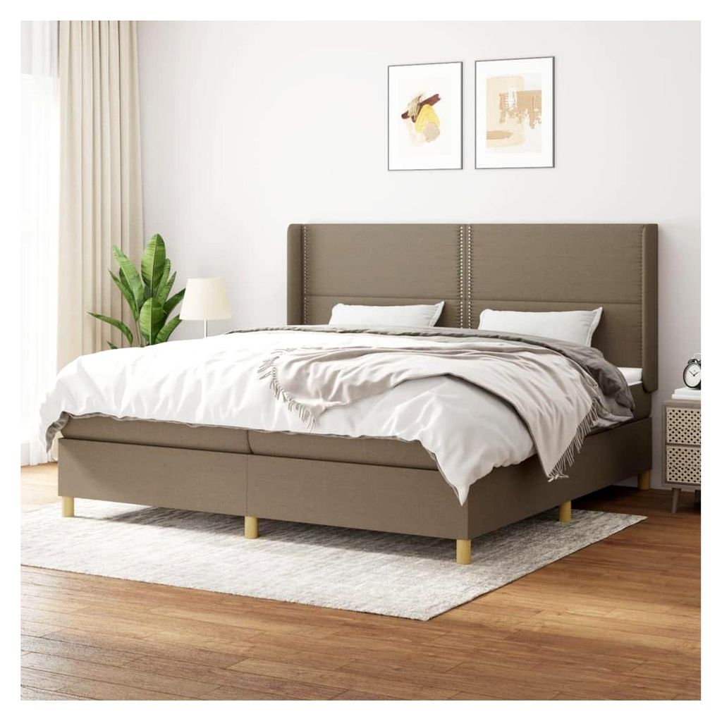 Lattenrost mit Matratze, Taupe, 200 x 200 cm, Stoff, Plattformbett mit Lattenhalter, einfache Montage, für Schlafzimmer, Erwachsene
