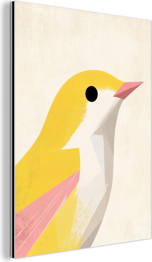 MuchoWow Wanddekoration Metall Metallbild Wandkunst 90x120 cm Vogel - Minimalistisch - Gelb MuchoWow Aluminium Gemälde - Industrial