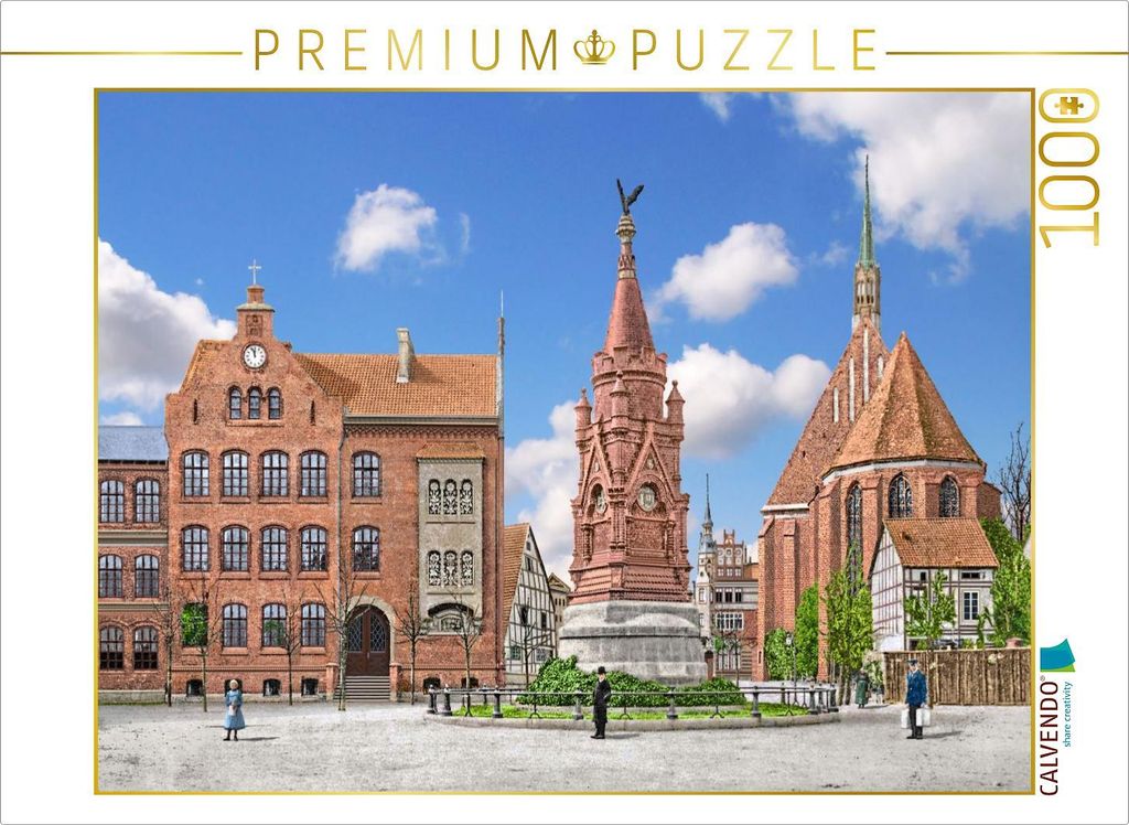 CALVENDO Puzzle Salzwedel - Kriegerdenkmal und Mönchskirche um 1915 | 1000 Teile Lege-Größe 64x48cm Foto-Puzzle für glückliche Stunden
