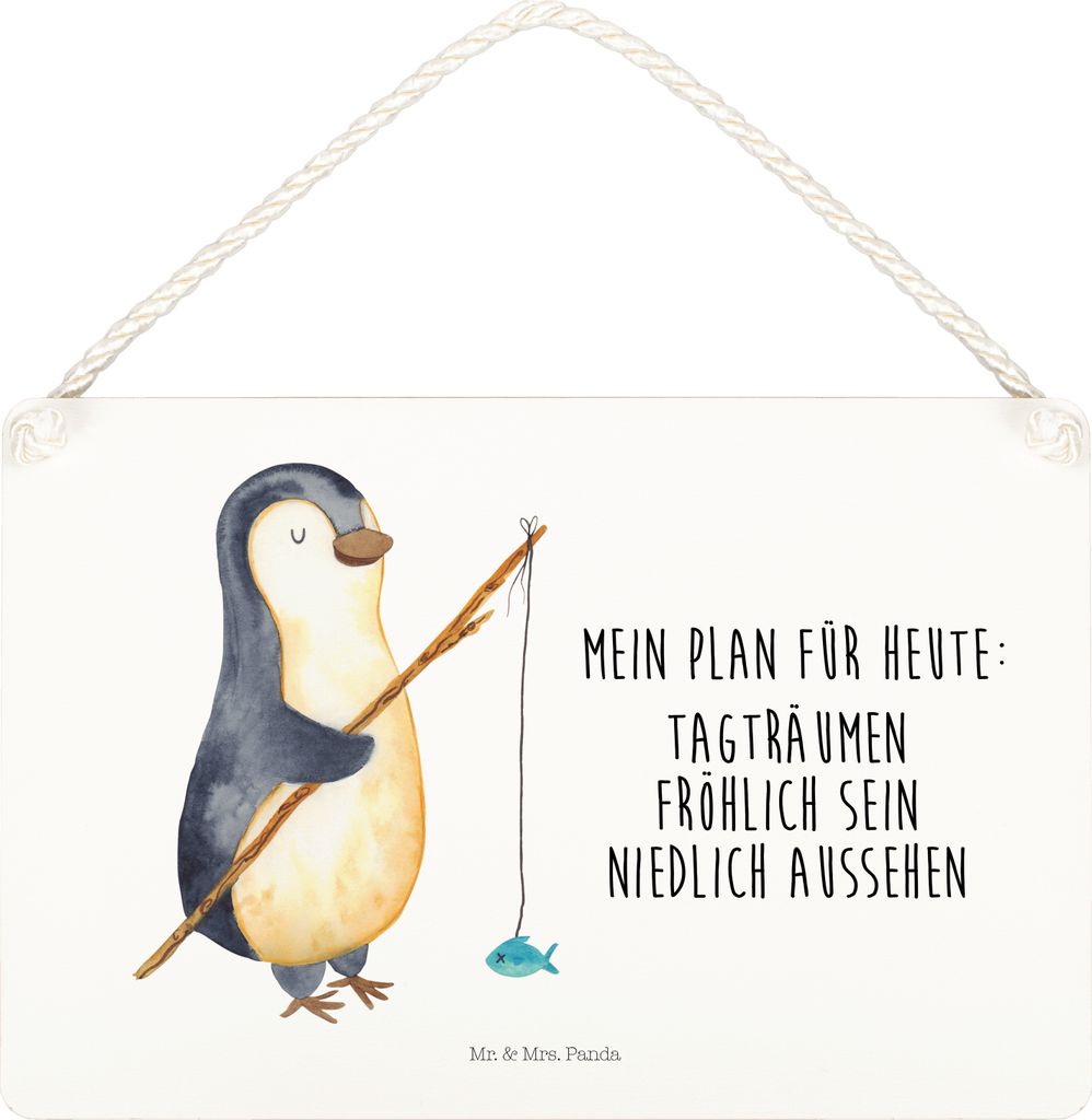 Mr. & Mrs. Panda Wandbild Holz Pinguin Angler DIN A5 - Weiß - Geschenk, Geschenkidee, Pinguine, Angeln, holzbild, Schild, Angel, wandtafel, Motivi...
