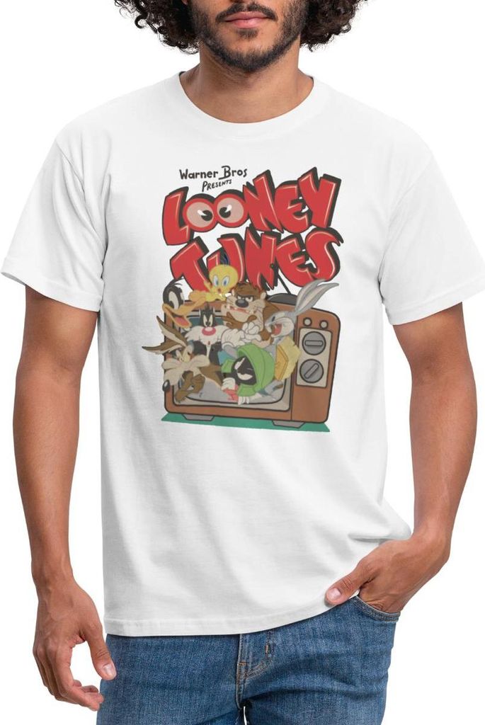 Spreadshirt Looney Tunes Bug Bunny Alle Im TV Retro Classic Männer T-Shirt, XL, Weiß