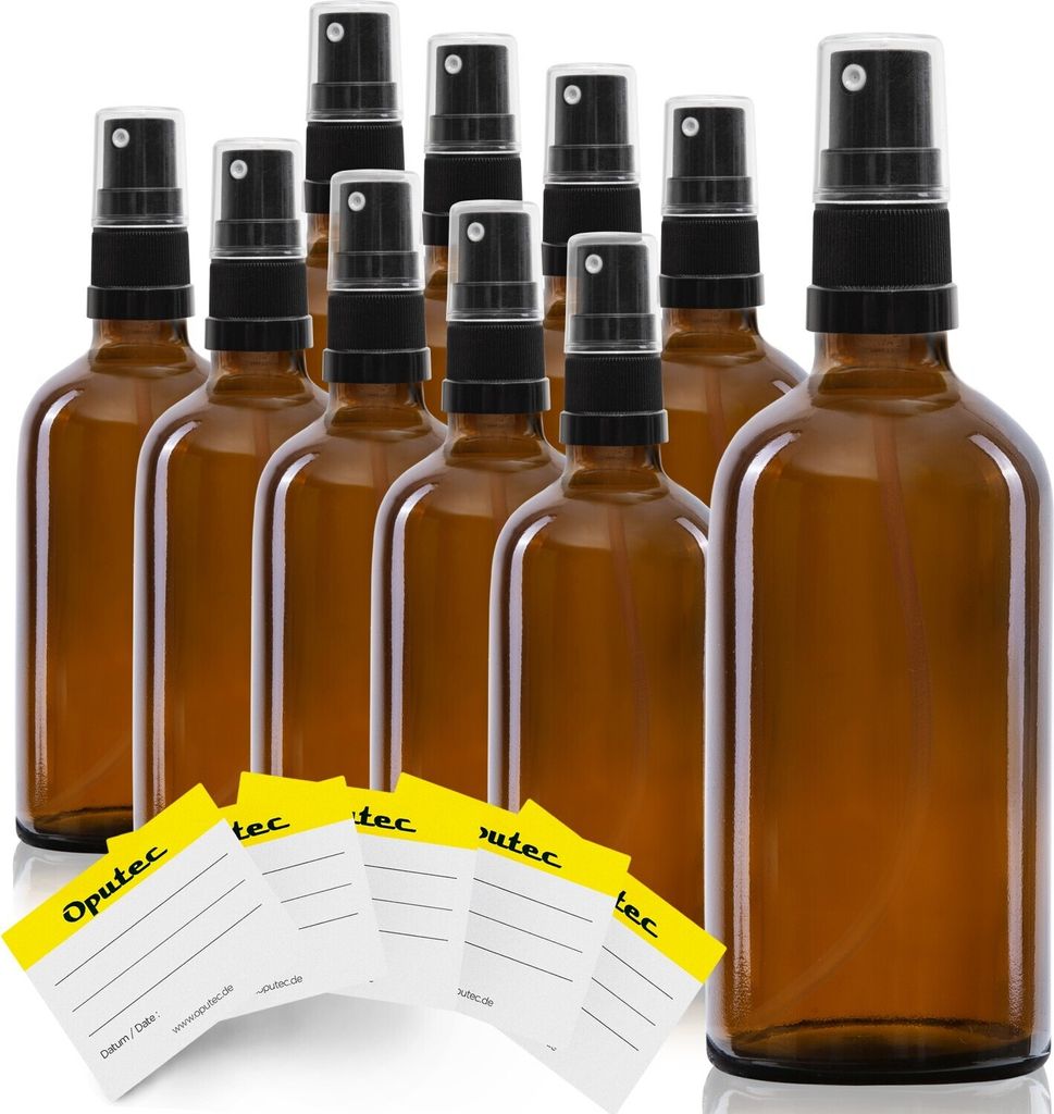 10 x 100ml Sprühflasche, Braunglas, schwarzer Zerstäuber