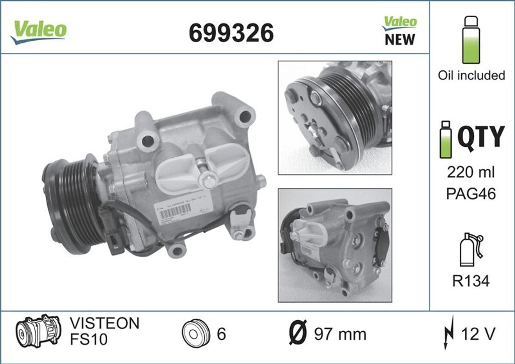 VALEO 699326 FS1010 Klimaanlage Klimakompressor PAG 46 Produktbild 