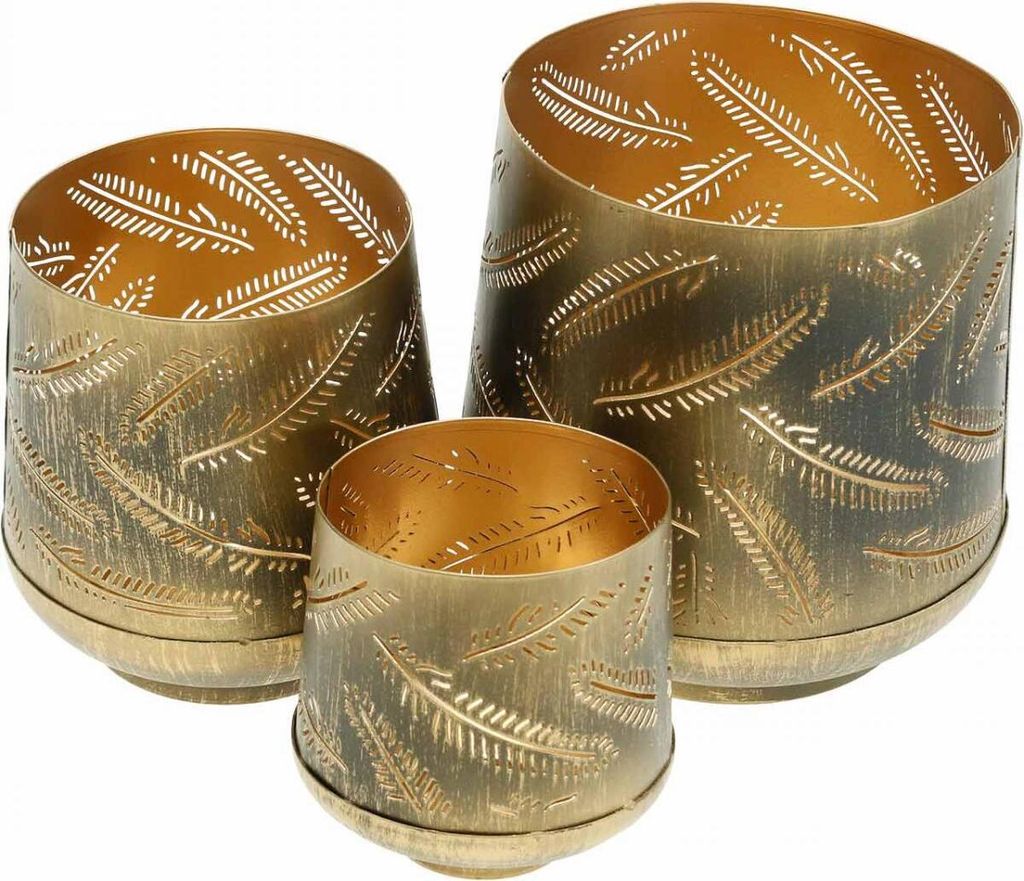 3er-Set Teelichthalter Weihnachten Metall Bronze Gold, Vintage Windlicht Ø13,5/11/8,5cm, Stimmungsvolle Tischdeko