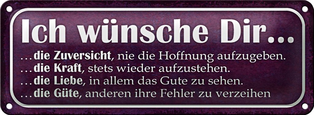 Blechschild Spruch 27x10cm ich wünsche dir Kraft Liebe Güte Dekoration