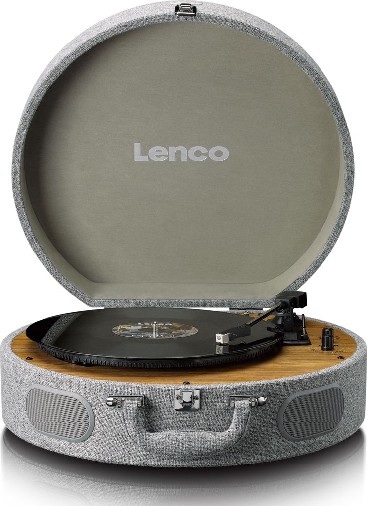 Lenco LS-66GY - Retro Plattenspieler im Holzgehäuse mit eingebauten Lautsprechern, Bluetooth und AT3600L Tonabnehmer - Grau