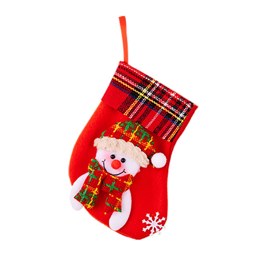 Weihnachtsstrumpf kleiner Größe kariertes Cartoon Santa Claus/Elch/Snowman/Bear Super sanftes Szene -Layout süßes Hängen Weihnachtsbaumgeschen...