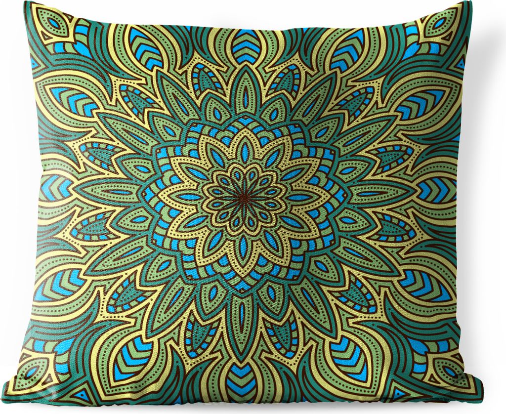 MuchoWow Outdoor Kissen - Mandala mit floralen Details - 40x40 cm - Wetterfest - Lounge Kissen - Kopfkissen - Interieur - Polster mit Bild