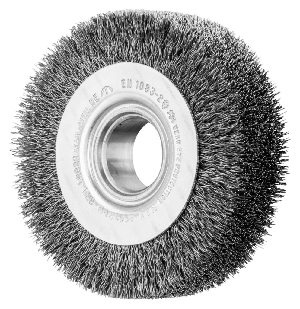 PFERD TOOLS POS Rundbürste breit ungezopft RBU Ø100x28xvariable Bohrung Stahl-Draht-Ø0,30 Schleifbock