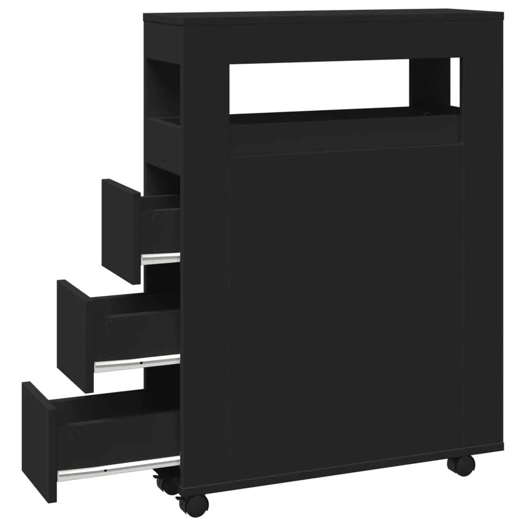 Carrello Bagno Nero vidaXL 23cm - Mobiletto in Legno con Rotelle - 6