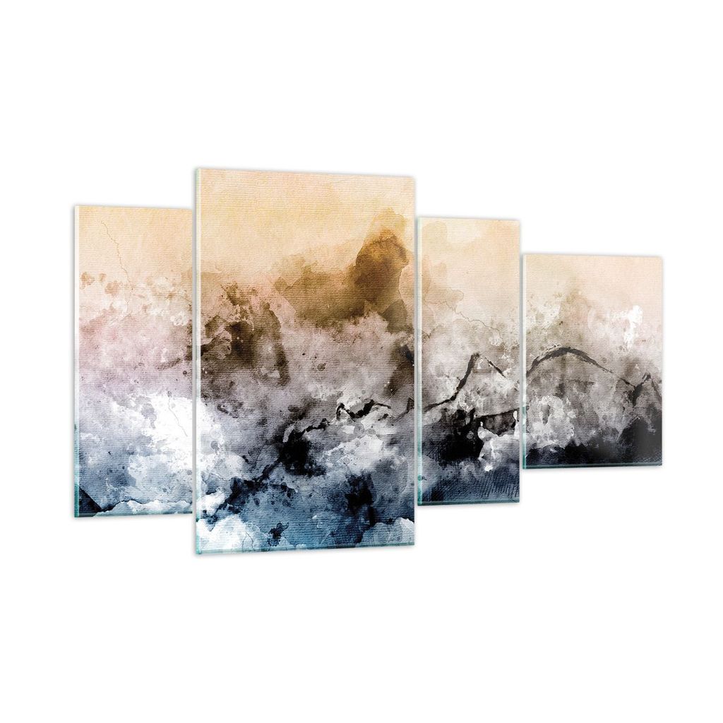 Bilder auf glas - 4 Teile - Abstraktion Wolken Berge - 120x70cm - Glasbilder - Wandbilder - Bilder - zum Aufhängen bereit - Wanddekoration aus Gla...