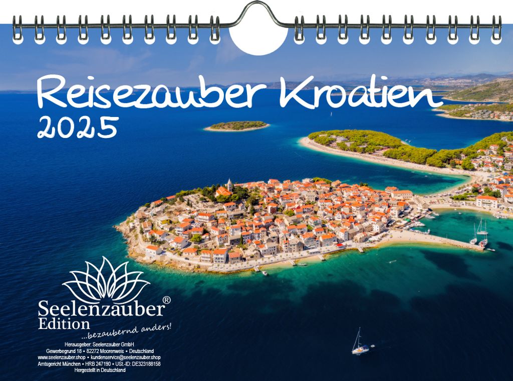Reisezauber Kroatien DIN A5 Wandkalender für 2025 Zagreb Kroatien Urlaub Strand Meer Reise Segeln - Seelenzauber