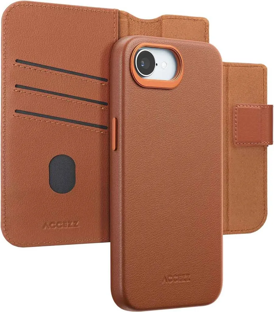 Custodia 2 in 1 Accezz iPhone 16e in Pelle MagSafe - Sienna Brown