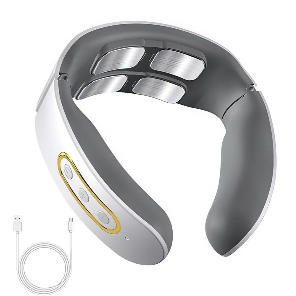 Kabelloses Nackenmassagegerät mit 4-Kopf-Pulsmassage & Heizfunktion, 6 Modi, 9 Intensitäten, tragbar für präzise Massage zu Hause & im Büro