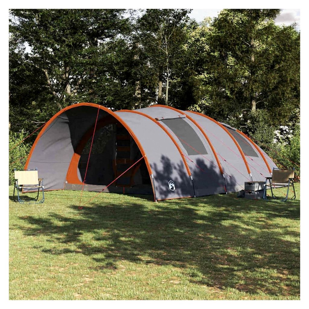 Tunnelzelt mit grauem und orangefarbenem Dach 710 x 460 x 245 cm, wasserdichtes Campingzelt für Gruppen