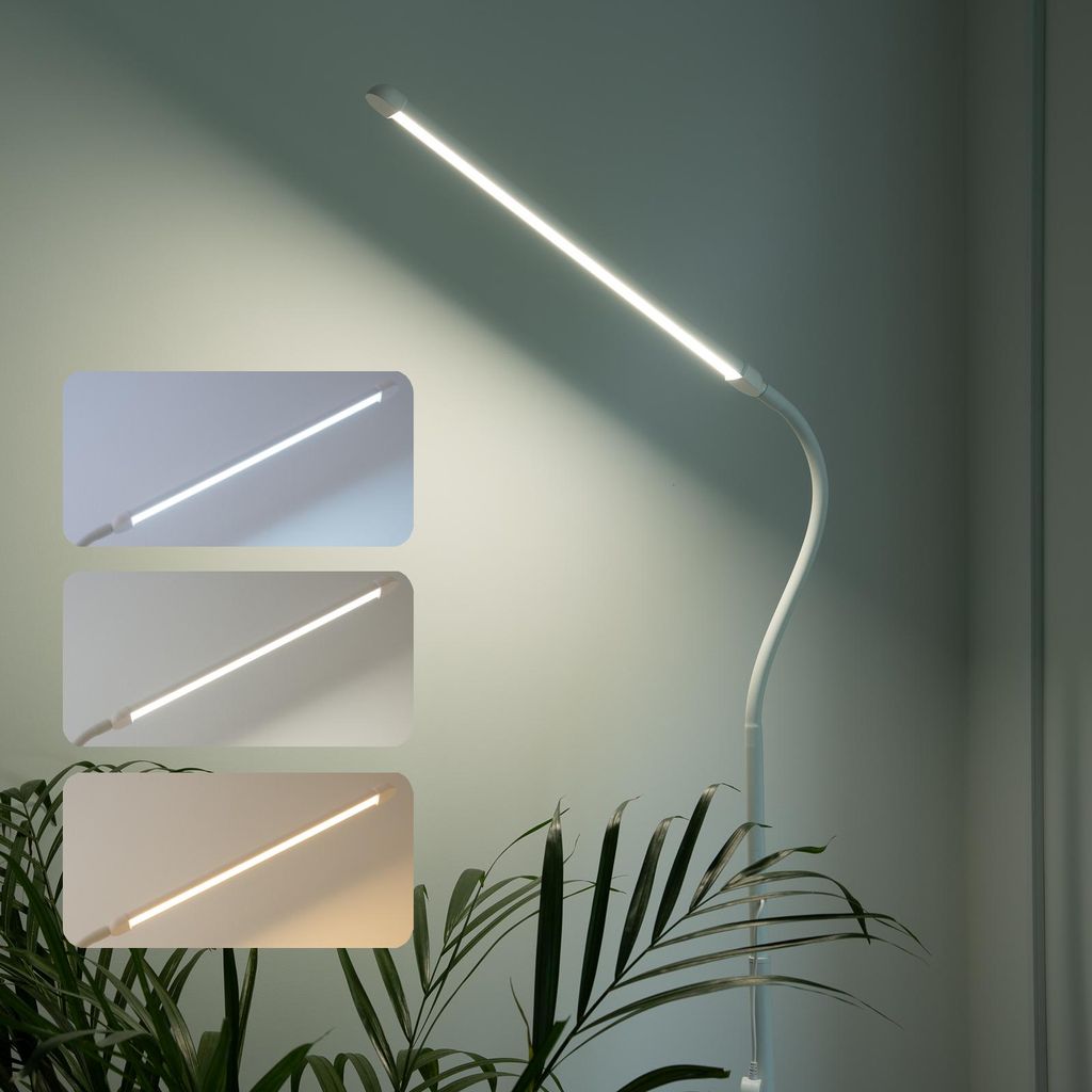 LUMILED LED Stehlampe LONGA Weiß 14W CCT 3000K/4500K/6000K dimmbar höhenverstellbar moderne Leselampe Bodenlampe mit USB Kabel und Adapter für W...