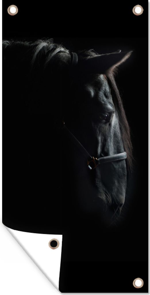 MuchoWow 40x80 cm Outdoor-Poster Gartendeko Sichtschutz Garten Poster für den Garten Pferd - Leicht - Schwarz