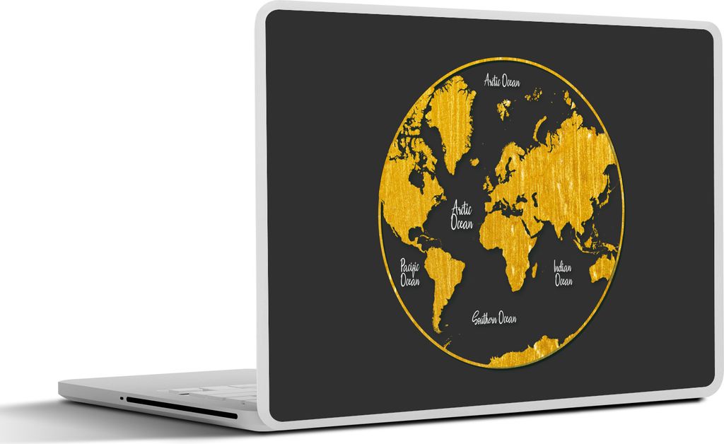 MuchoWow Laptop Aufkleber Sticker Cover Weltkarte - Kreis - Gold 31x22.5 cm - Laptop-Deko