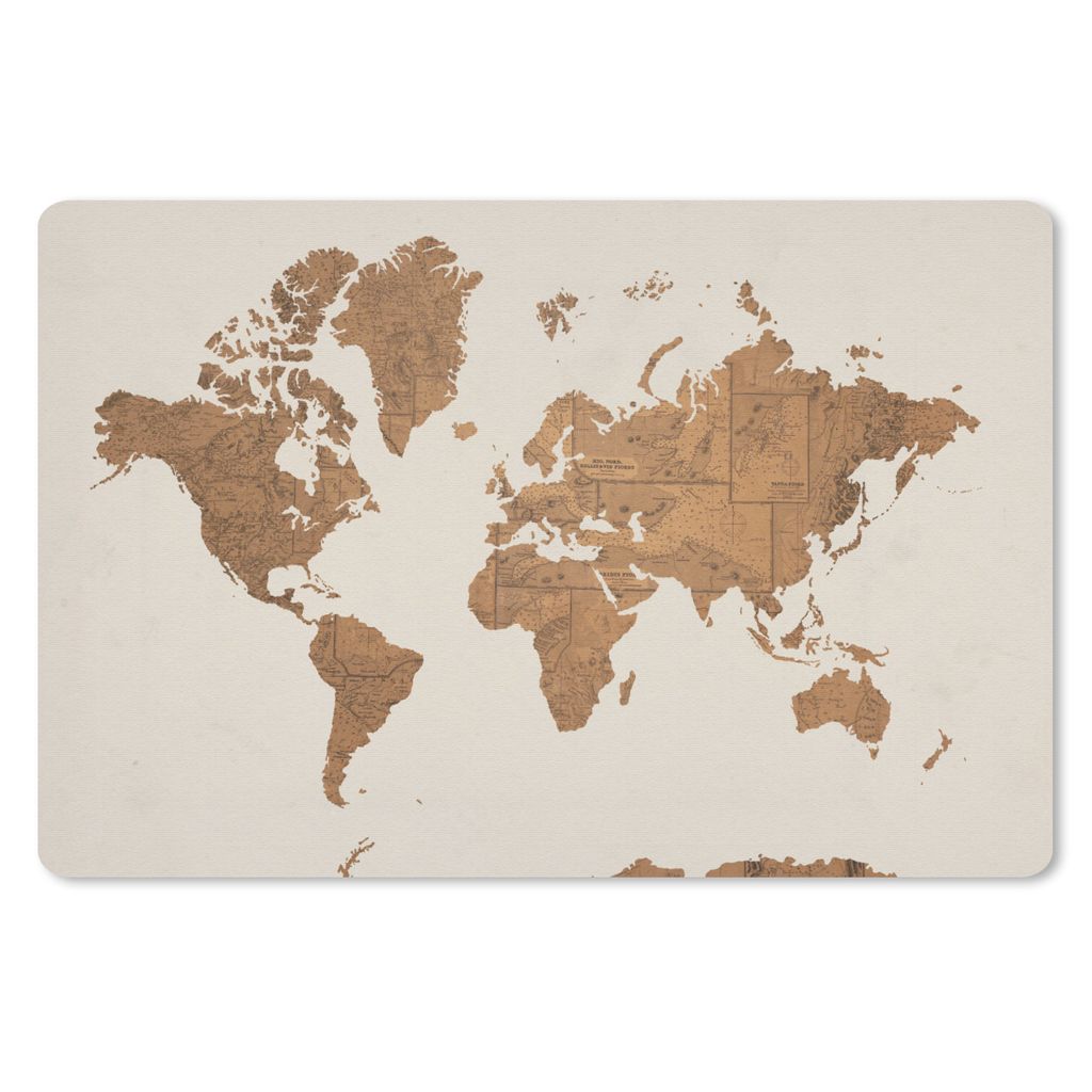 MuchoWow Schreibtischunterlage Weltkarte - Vintage - Karten 60x40 cm - XXL Mauspad - Großes Mauspad