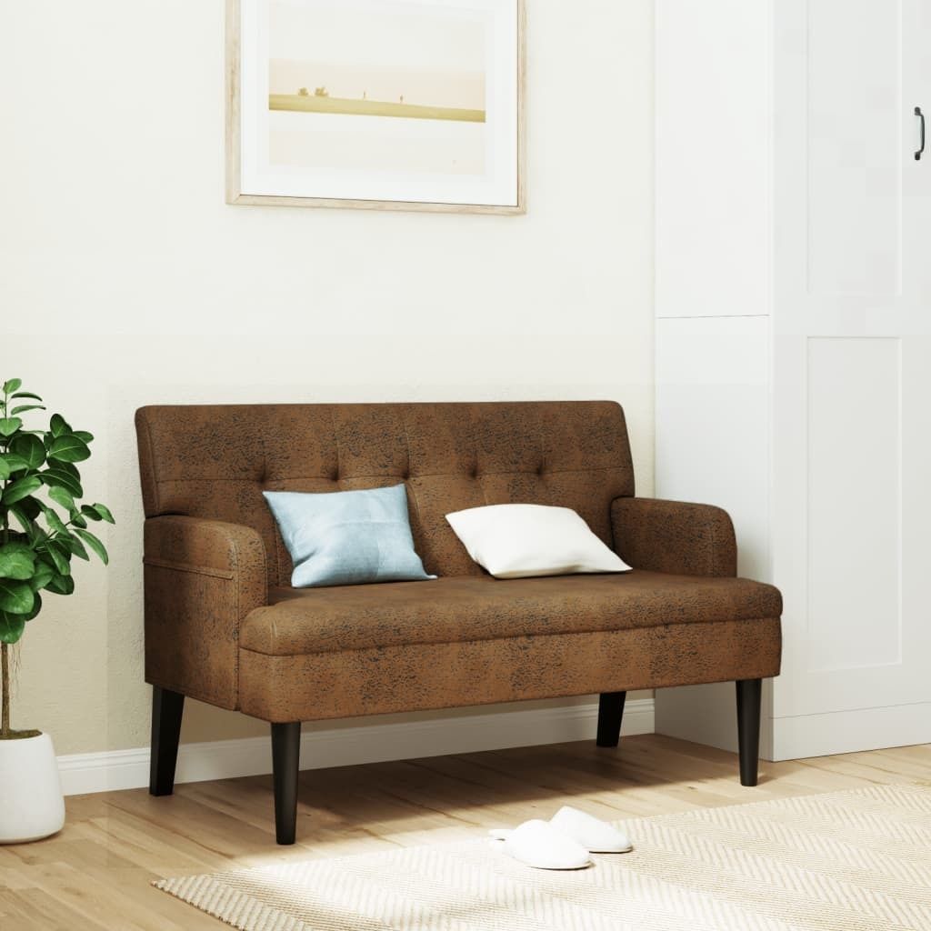 Möbel Schlichtes Sitzbank mit Rückenlehne Braun 112x65,5x75 cm Wildleder-Optik,17,4 Kg