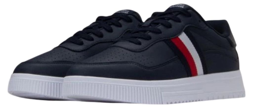 Tommy Hilfiger - Herren Sneaker "Supercup", gestreift, Leder PP6779 (45,5 EU) (Dunkles Marineblau)