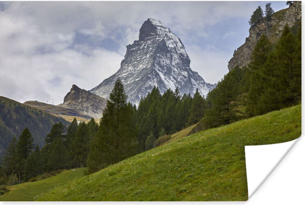 MuchoWow Poster Das Schweizer Matterhorn hinter einem Tannenwald 30x20 cm - Plakate - Print