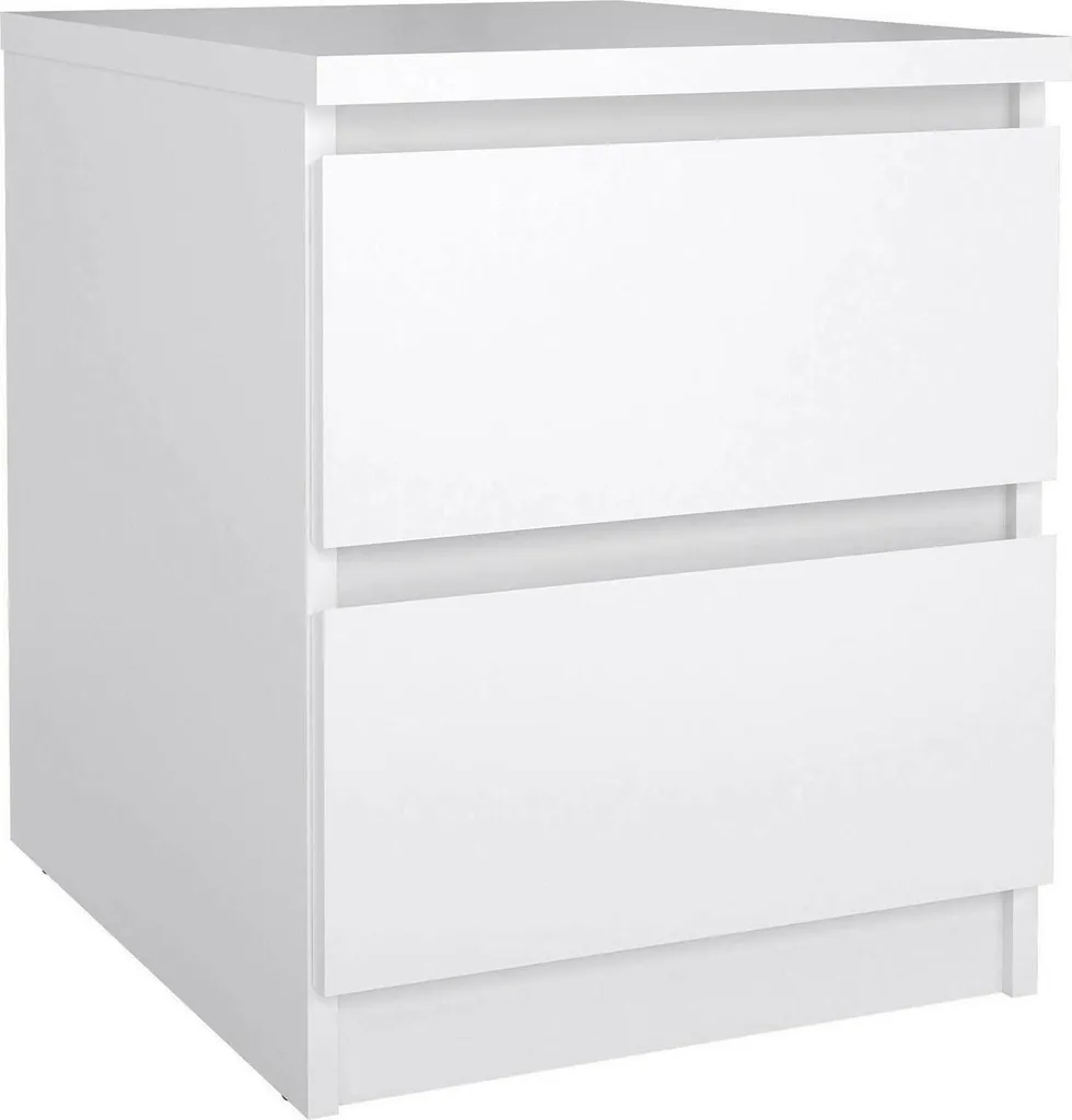 Daiki Table de nuit 50x40x50h cm Blanc Brillant avec 2 Tiroirs Chic