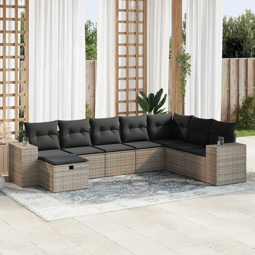 CLORIS 8-tlg. Garten-Sofagarnitur mit Kissen Grau Poly Rattan - Sitzgruppe 3325736