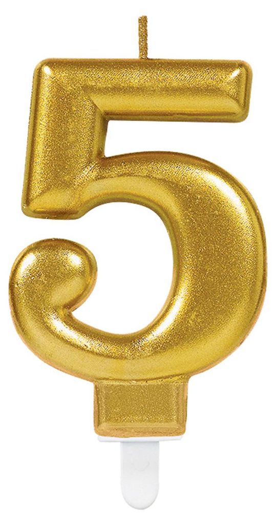 Amscan 10023026 Number Candle #5 Metallic Gold-1 Pc, 50