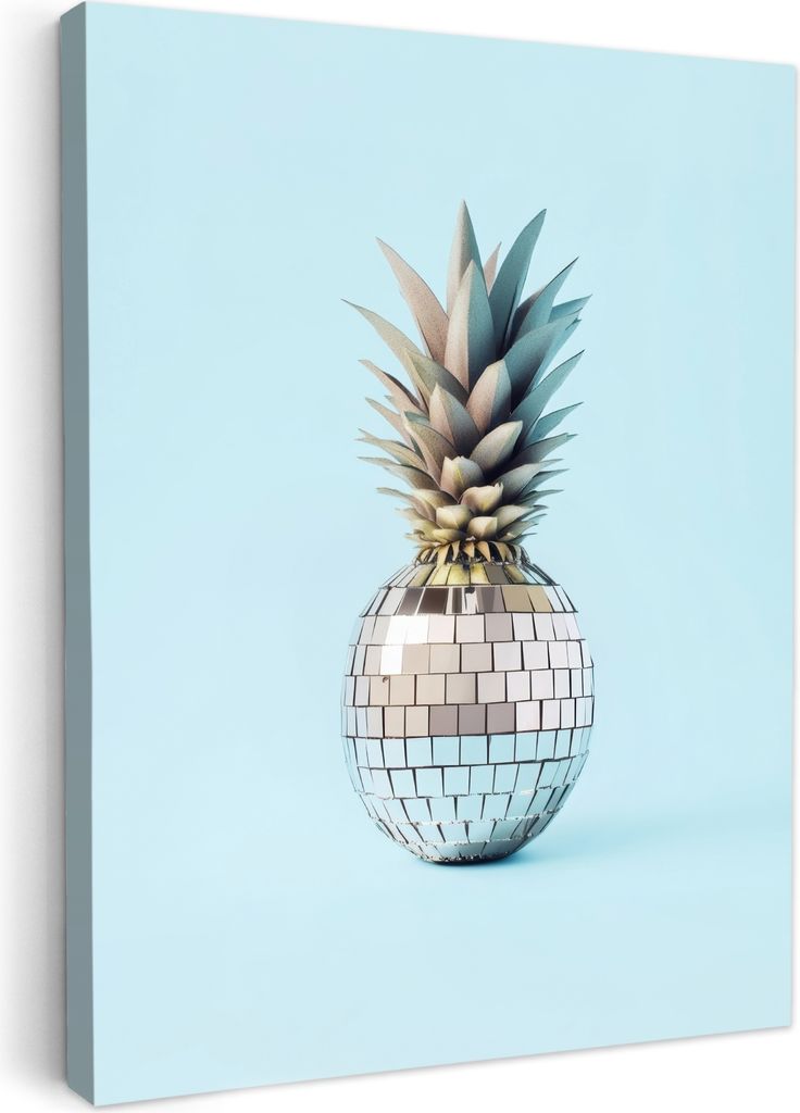 Leinwand Bilder 60x80 cm - Disco - Ananas - Blau, Wandbilder, Wanddeko Wohnzimmer, Bild