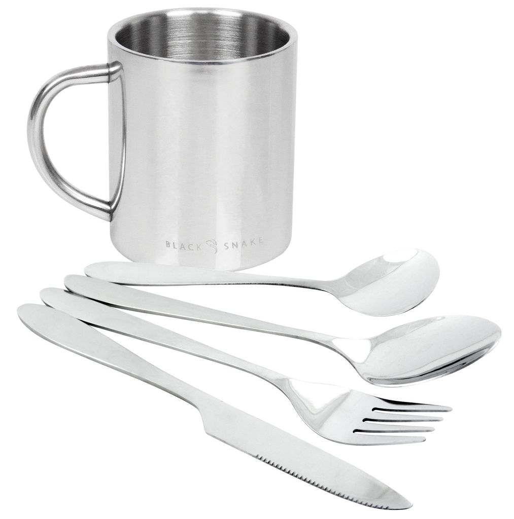 Edelstahl Thermobecher mit Campingbesteck Set für 1-4 Produktbild 