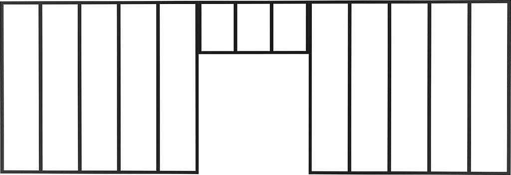 2er-Set verglaste Industriewände mit Oberlicht aus pulverbeschichtetem Aluminium - 2 x B 150 x H 130 + B 83 x H 40 cm - Schwarz - BAYVIEW