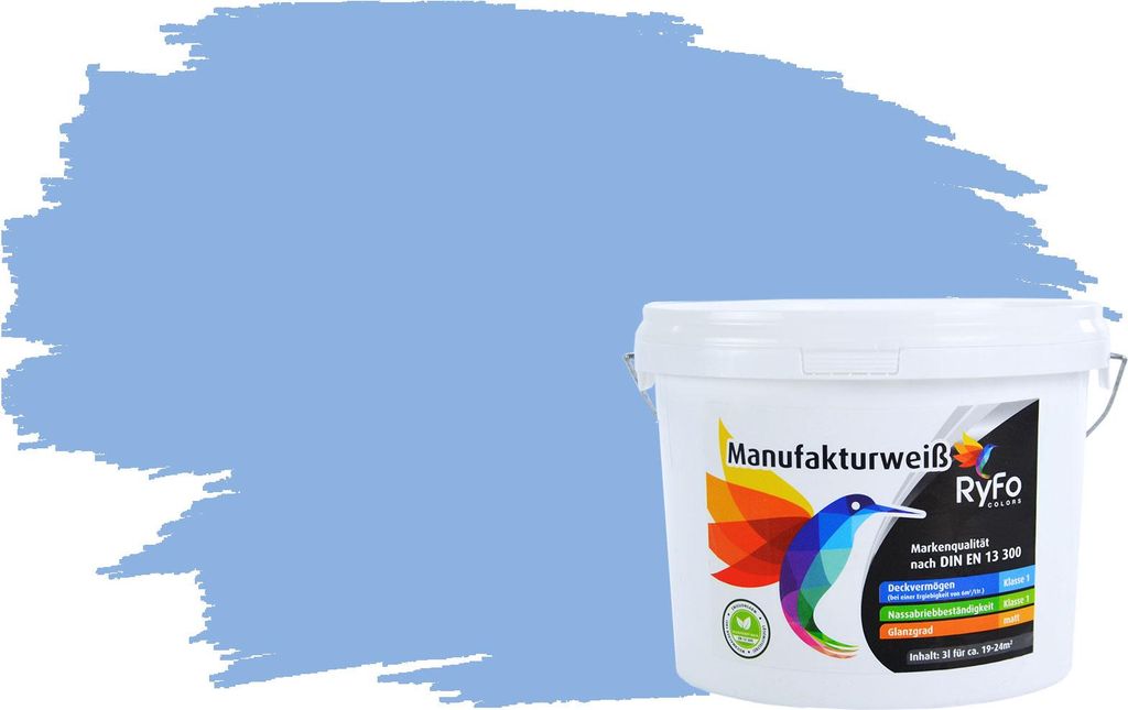 RyFo Colors Bunte Wandfarbe Manufakturweiß Meerwasserblau 3l - weitere Blau Farbtöne und Größen erhältlich, Deckkraft Klasse 1, Nassabrieb Kla...